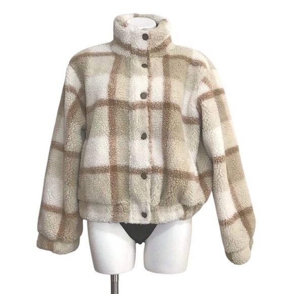 Michael Stars Sherpa Jacket Rose Plaid Teddy Jacket Size Medium - Picture 3 of 16